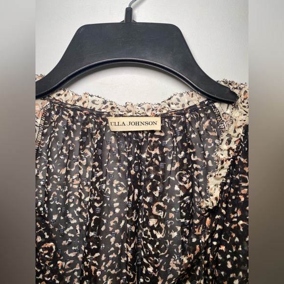 Ulla Johnson Silk Sheer Ruffle Sleeve Black and White Blouse Size 6 - Picture 3 of 10